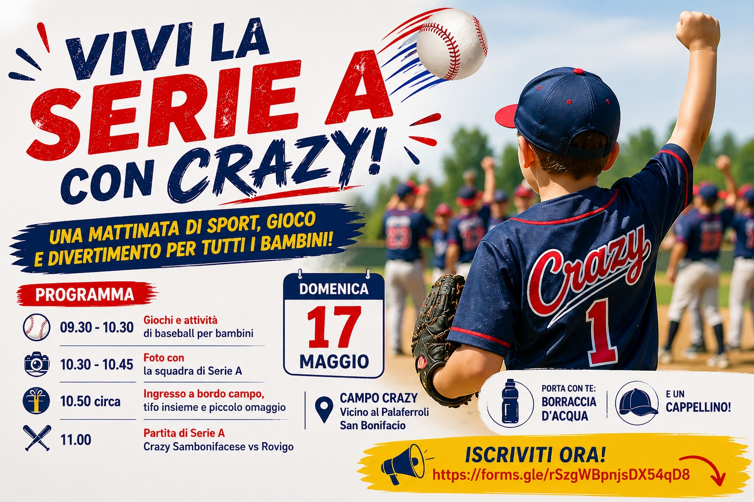 Vivi la Serie A con Crazy – Evento baseball per bambini 17 maggio San Bonifacio